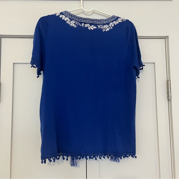 Hiche 100% Cotton Embroidered Knit Top in Coblat Blue XS - Picture 4 of 7